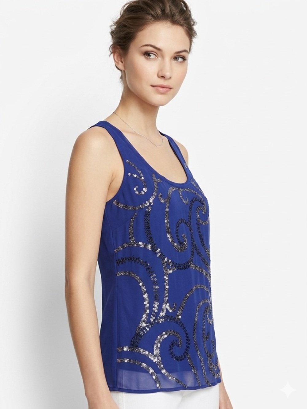 Express Blue Sequin Scoop Neck Tank Top Sz S-P preowned